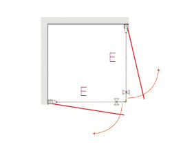 Half height glass shower doors. 2 single corner access doors